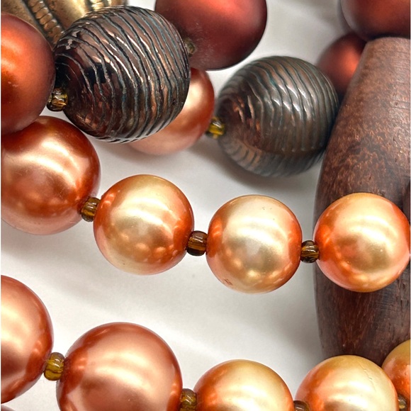 Vintage Wooden Beaded Boho Necklace 56" - Picture 6 of 13